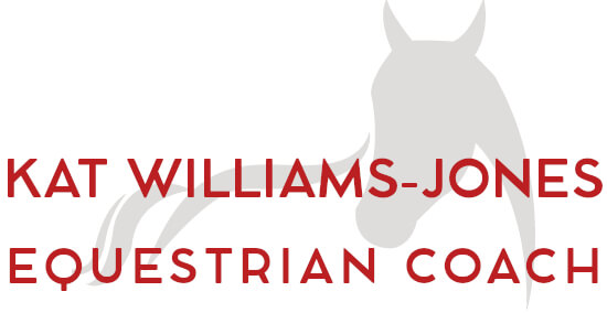 kat williams-jones equestrian coach logo with red horse silhouette badge